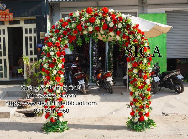 Cổng hoa mẫu đơn trắng đỏ