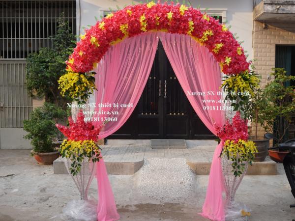 Cổng hoa đám cưới hoa lan màu hồng