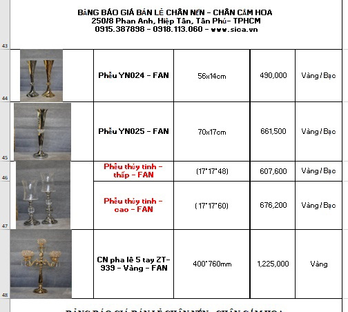 Địa điểm bán sĩ chân nến để bàn trang trí bàn gallary đám cưới