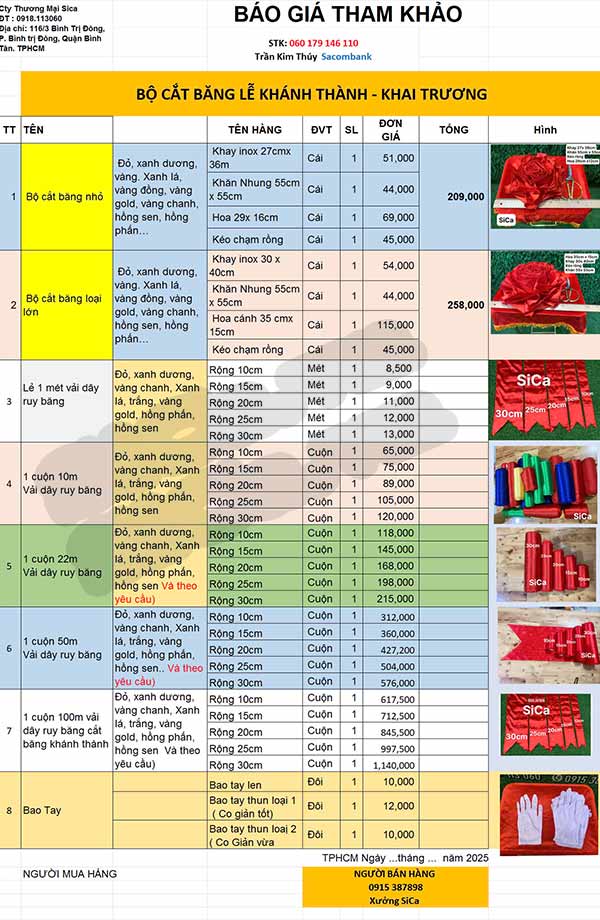 báo giá trọn bộ cắt băng khánh thành, cắt băng khai trương