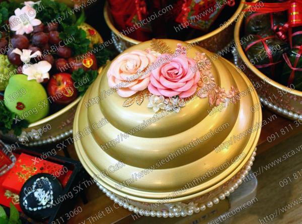 Mâm quả  vàng kết hoa đính cườm