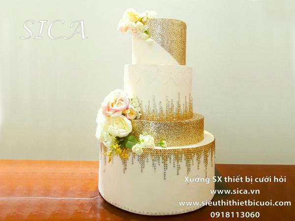 thùng tiền bánh kem 3 tầng trắng