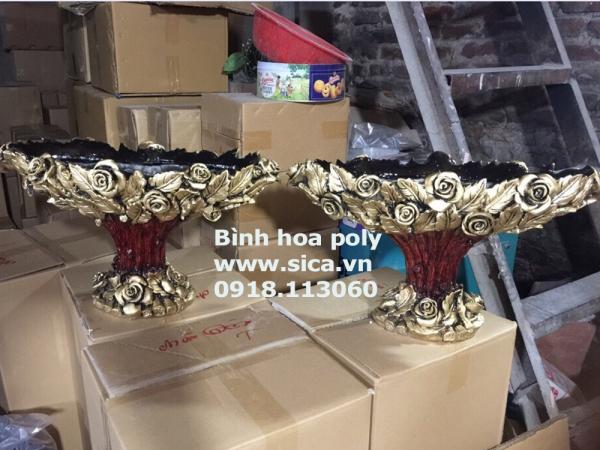 Bình cắm hoa poly thuyền hoa hồng màu nâu