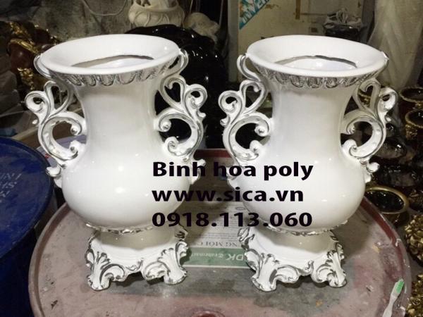 Bình cắm hoa poly 2 quai trắng