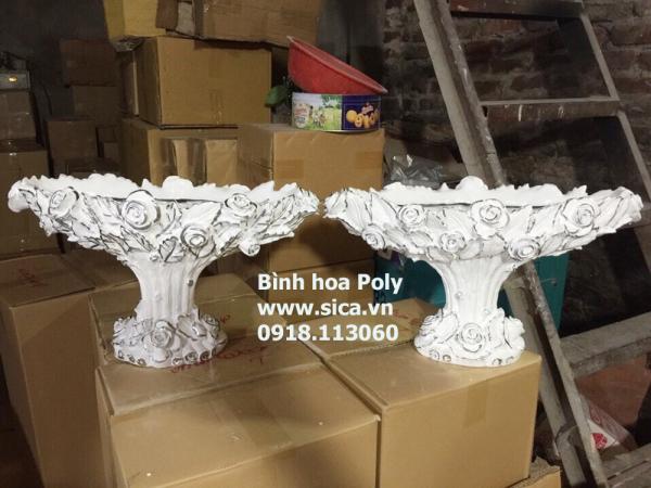 Binh cắm hoa poly thuyền hoa hồng