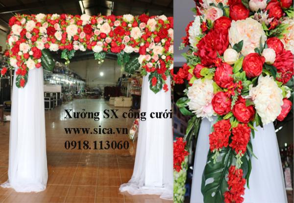 Cổng hoa đám cưới chân voan đầu ngang