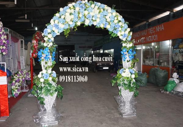 Cổng hoa cưới, cổng hoa giả màu xanh biển