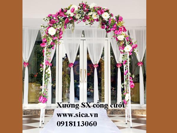 Cổng hoa đám cưới màu hồng tím