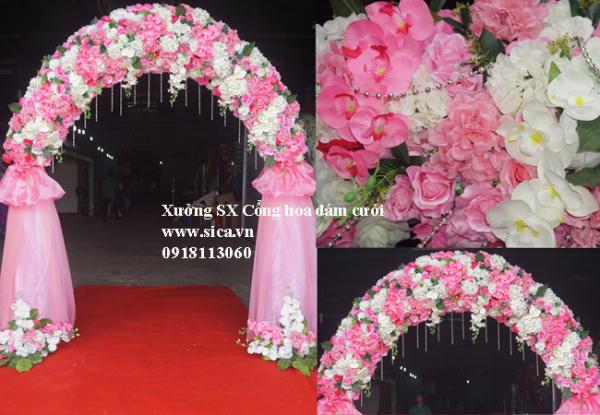 Cổng hoa cưới màu hồng