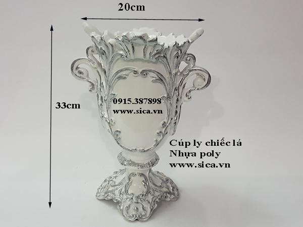 Bình hoa nhựa poly cổ điển chiếc lá màu trắng