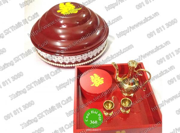 Mâm quả trang trí ren và truỗi hạt