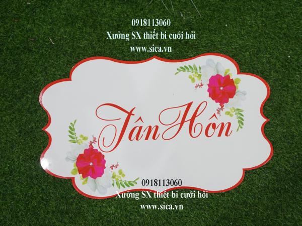 Bảng tên thiết kế chữ Tân Hôn treo cổng hoa cứới chữ đỏ