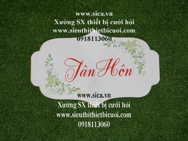 Bảng tên thiết kế chữ Tân Hôn treo cổng hoa cứới Hoa xanh