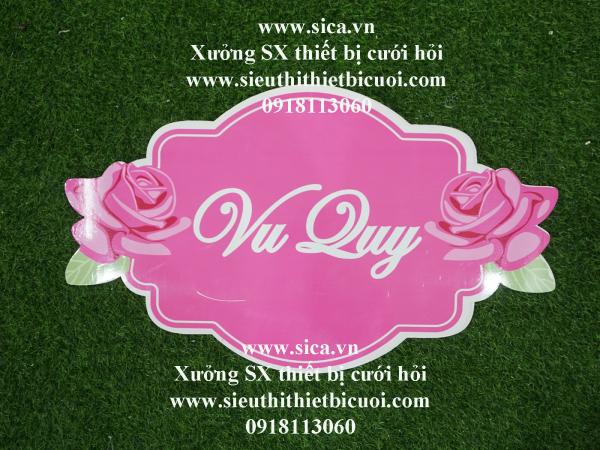 Bảng tên thiết kế chữ Vu Quy treo cổng hoa cứới màu hồng