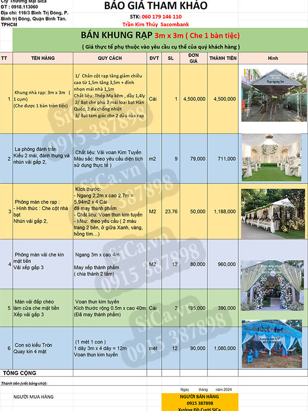 Trọn bộ khung rạp cưới giá rẻ