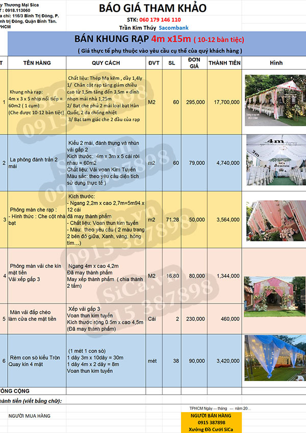 Rạp cưới đơn giản nhất giá rẻ