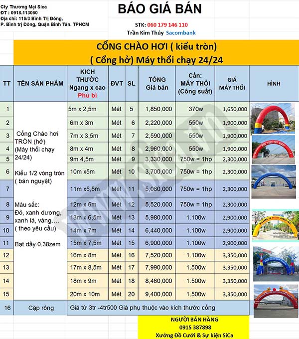 Giá bán cổng hơi tròn 