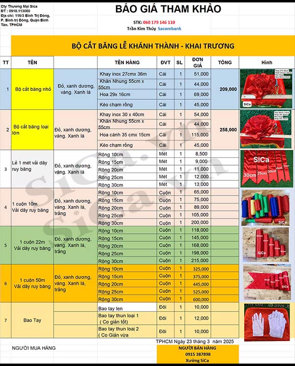 báo giá trọn bộ cắt băng khánh thành, cắt băng khai trương