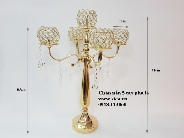 Chân nến để bàn tiệc 5 tay pha lê 