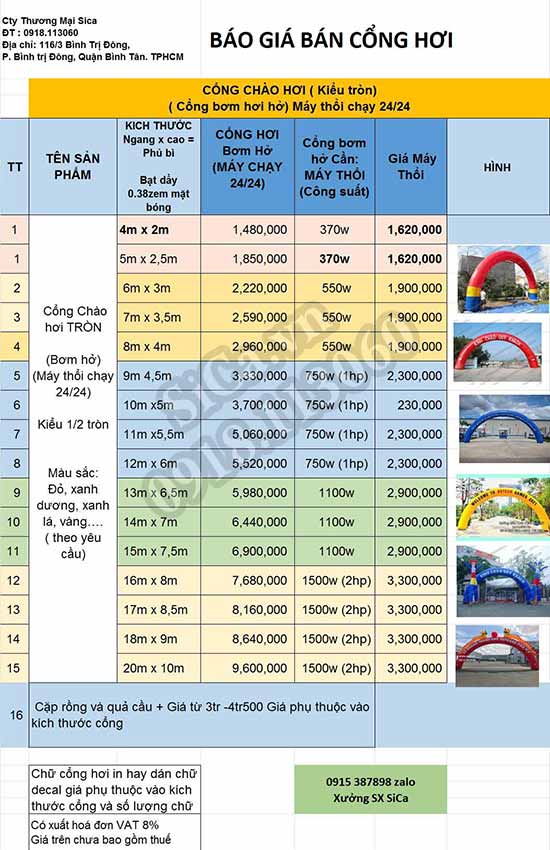 Điểm bán cổng chào hơi 