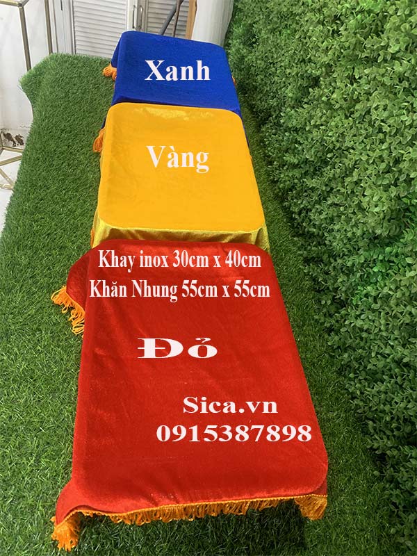 Nơi bán khăn vải nhung đỏ trải mâm có tua rua vàng