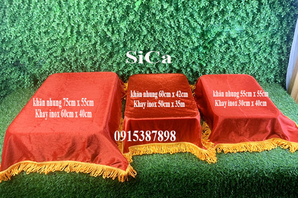 vải nhung đỏ , khăn trải khay, phủ mâm khai trương